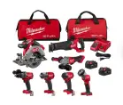 MILWAUKEE M18XC5.0 B/L FUEL HAMMER DRILL / IMPACT DRIVER / IMPACT WRENCH / CIRCULAR / SAWZALL / GRINDER / LED LIGHT - 7 PC COMBO KIT